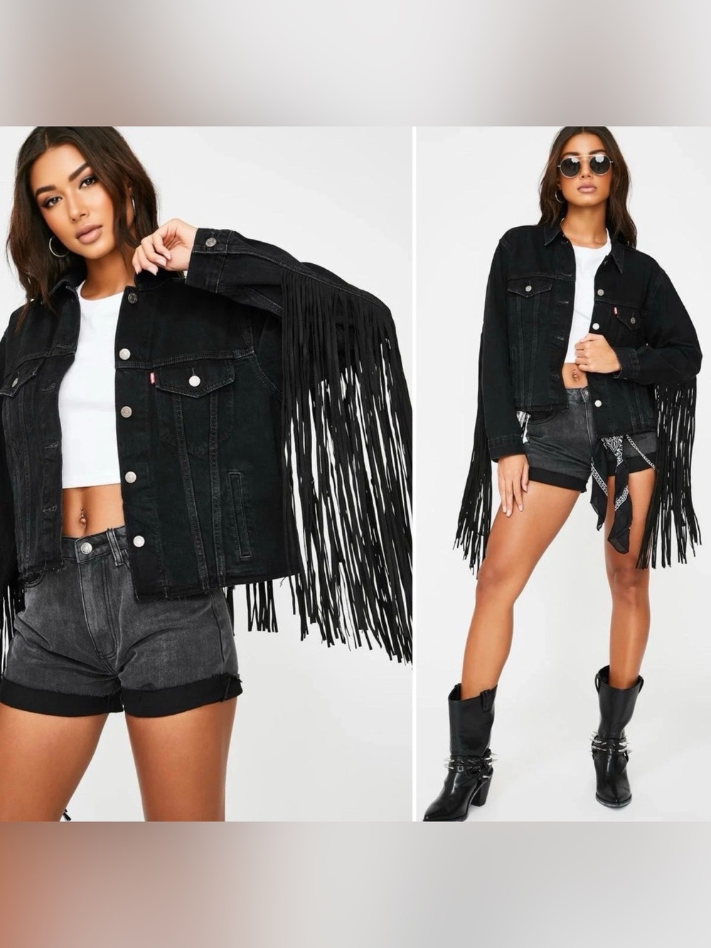 Levi’s Ex-Boyfriend Black Hella Fringe Trucker Jacket S